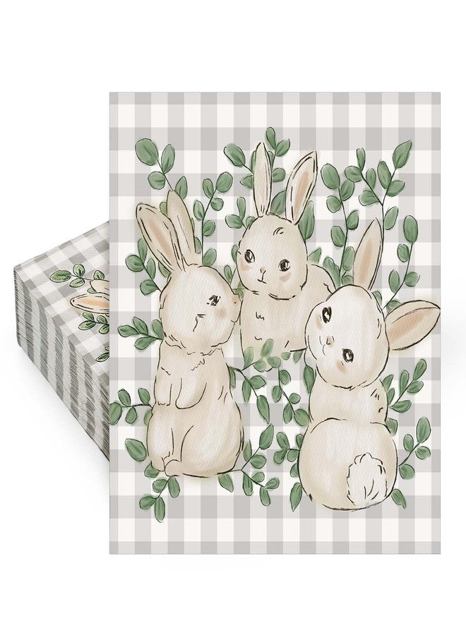 JarThenaAMCS مناديل ورقية من JarThenaAMCS، 80 قطعة، بتصميم أرنب، بنقشة مربعات الجاموس، للاستخدام مرة واحدة، مزينة بأرانب الربيع، وأوراق الكافور، بنقوش مربعة، مثالية للغداء والعشاء، ولحفلات أعياد الميلاد، وتزيين الطاولات. - Image 1